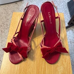 L.K. Bennett red heel red bow with sling back strap 9.5